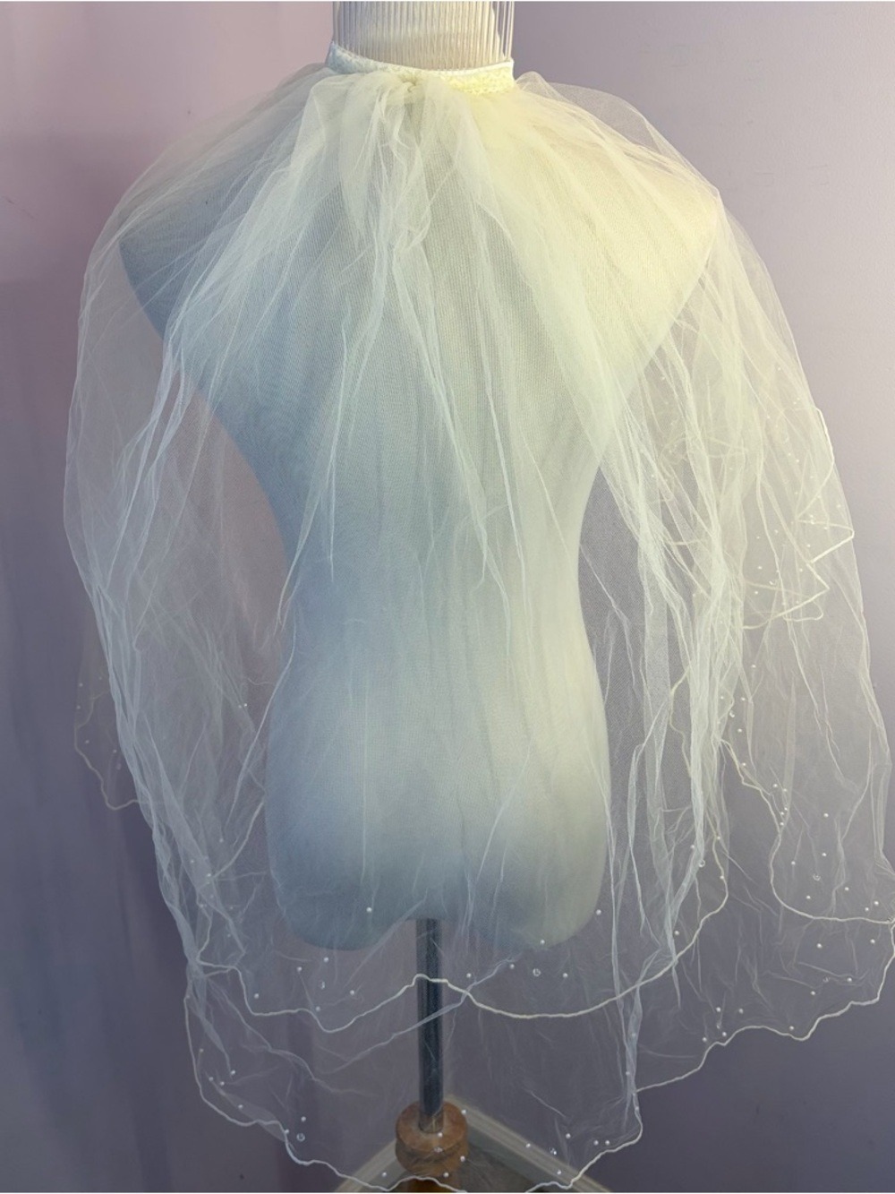 Beaded White 2 layer Bridal  Veil with Scattered Pearls and Rhinestones